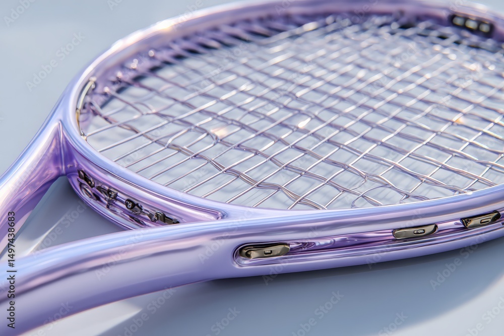 Aufkleber close-up of a purple tennis racket showcasing its strings and frame under soft afternoon light in an