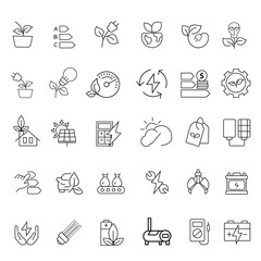Energy Efficiency line icons set with ecology, consumption, house, solar, price, reduction, electricity, save, money, lightning and more. Editable Stroke