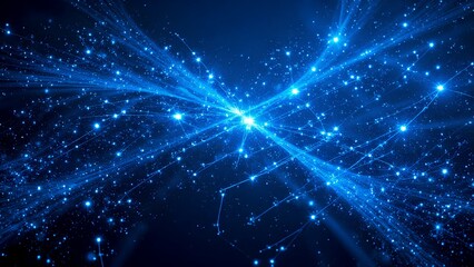 Fototapeta premium A network of glowing blue lines and dots radiates from a bright center, illustrating digital connections and data flow.