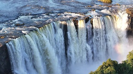 Scenic Water Fall In Victoria Falls Matabeleland North Zimbabwe. Experience The Majestic Flow Of Waterfalls With Lush Greenery. Idyllic Falls Flowing Water Beautiful Day.