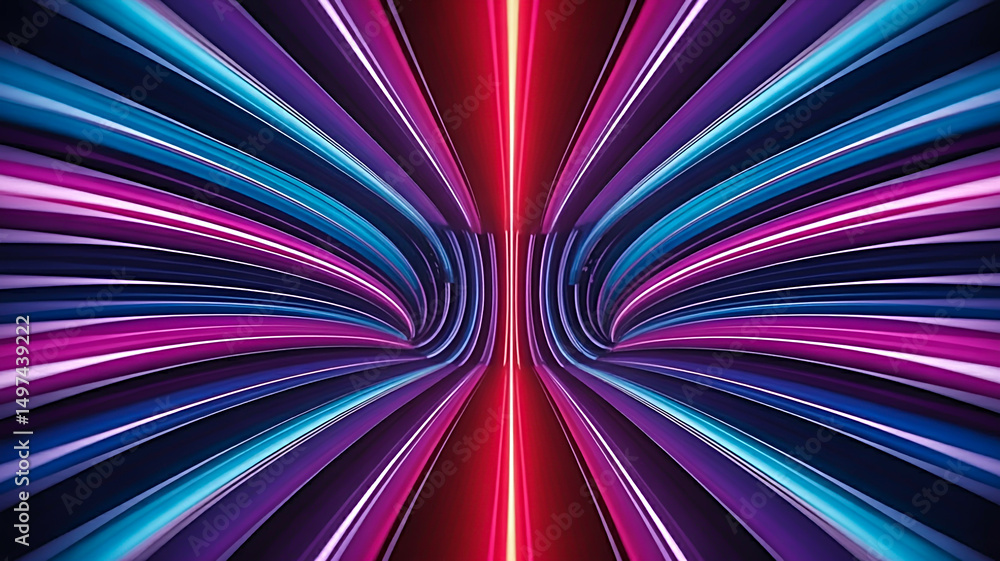 Poster 3d render abstract futuristic background with ultraviolet neon rays and colorful speed-of-light stre