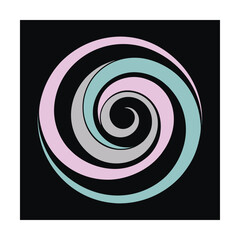 Abstract spiral design in pastel colors centered on black background for artistic applications