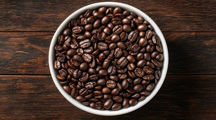 Fototapeta premium Roasted Coffee Beans in Bowl Dark Wood Background