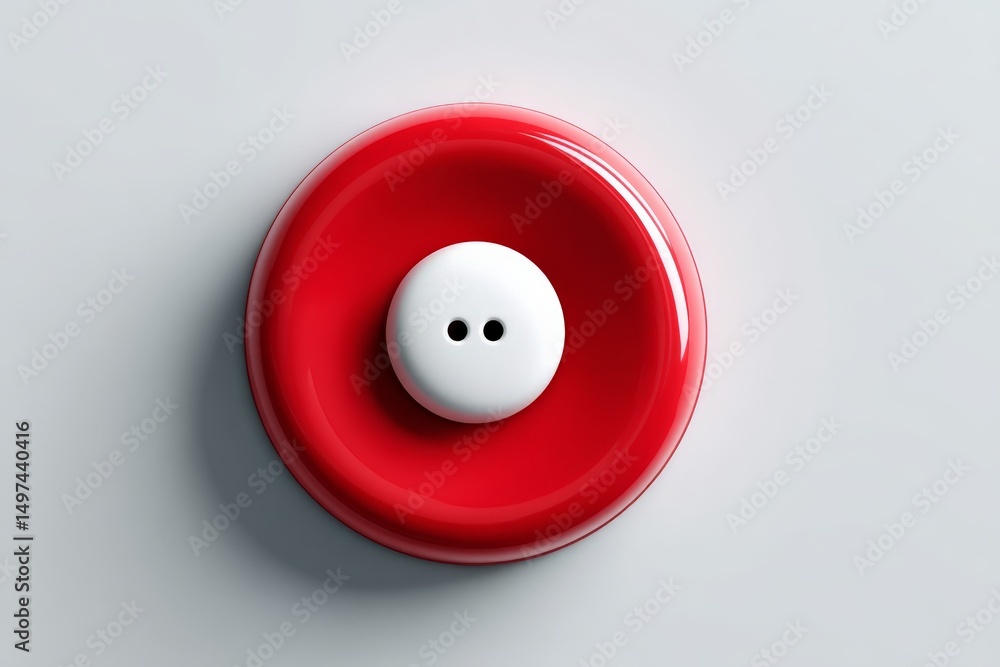 Aufkleber bright red button with white center rests on light gray surface, showcasing simple yet striking desi