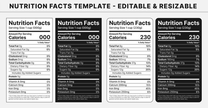 Nutrition Facts Template. Supplement Label. Nutrition Information Template Design for Food Content.