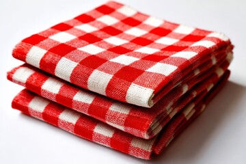 Red and white checkered napkins stacked in a neat arrangement for a picnic or dining setting