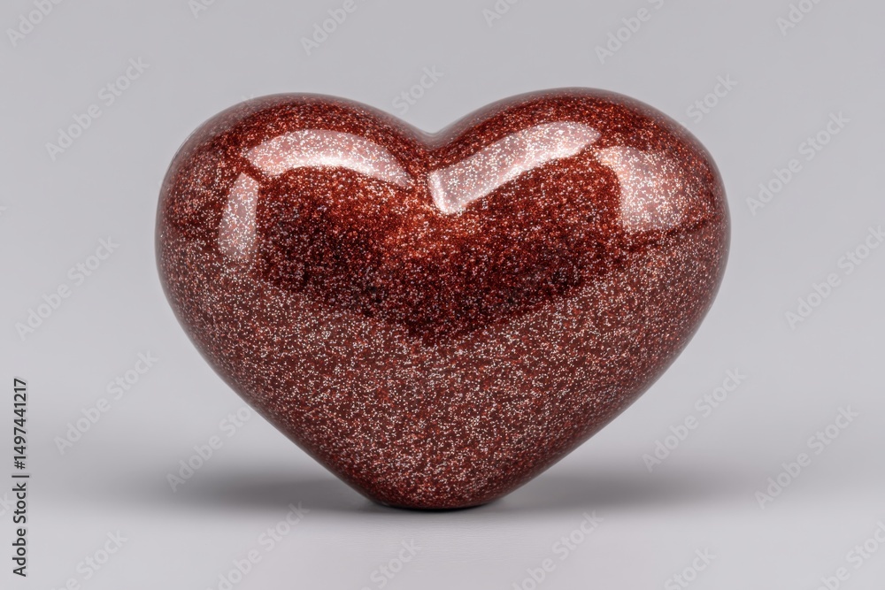 Aufkleber heart-shaped decorative object with shimmering texture in red and gold tones displayed on gray backg