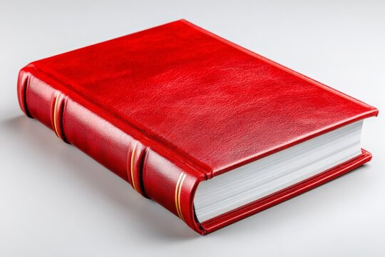Elegant red hardcover book resting on a smooth surface with a soft focus background highlighting its detailed texture