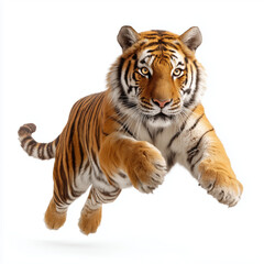 Naklejka premium Majestic Tiger in Mid-Air Leap , isolated on white background png