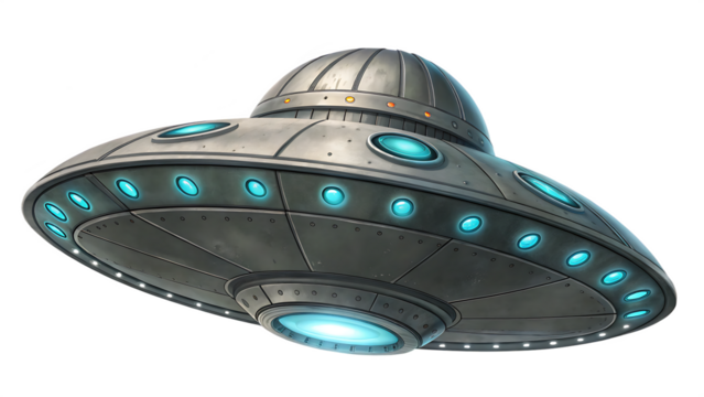 Classic flying saucer ufo spaceship isolated on a white background png ai generated