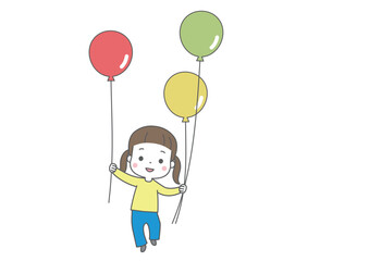 たくさんの風船を持っている女の子