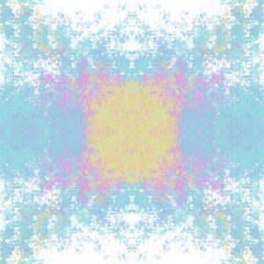An airy blend of sky blue and blush pink speckles, fading into a dreamy central burst of light yellow — like a watercolor cloud
