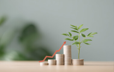 The concept of combining a pile of coins with a sustainable green economy