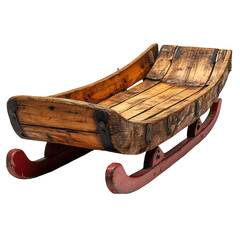 Vintage wooden sled antique sleigh winter snow toy christmas decoration on transparent background