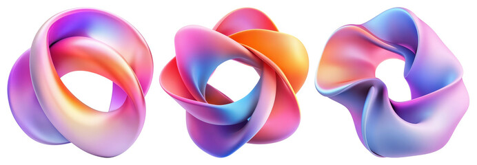 PNG Colorful, abstract 3D shapes with smooth, intertwined loops element set on transparent background.
