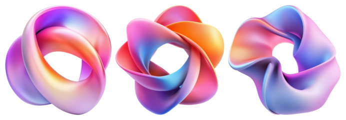 PNG Colorful, abstract 3D shapes with smooth, intertwined loops element set on transparent background.