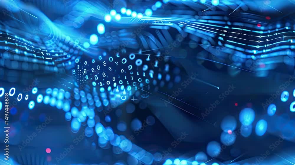 Poster intricate patterns of binary codes and lights create a captivating atmosphere of technology and inno