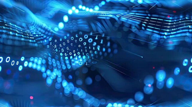 Intricate patterns of binary codes and lights create a captivating atmosphere of technology and innovation