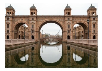 Obraz premium Bridge architecture canal reflection isolated on white background