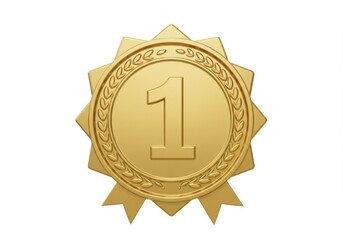 Golden number one medal isolated on white background