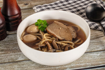 Japanese Ramen soup with duck
