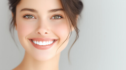 Naklejka premium Young woman with glowing skin and happy expression smiling