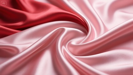 Fototapeta premium A luxurious, flowing fabric in shades of pink and red silk and satin creates a soft, shiny, and smooth textile texture with elegant curves