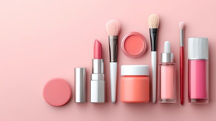 Obraz premium A collection of various makeup products on a soft surface perfect for beauty enthusiasts and makeup lovers