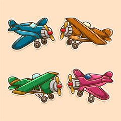 Classic plane sticker cartoon set. hand draw funny toys 