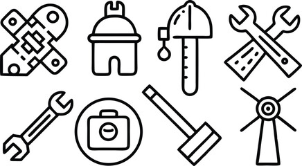 Obraz premium Collection of Hand Drawn Construction and Repair Tools Icons
