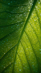 Fototapeta premium Closeup of delicate leaf structure under soft light, shimmering iridescence and intricate veins highlighted in fine macro view