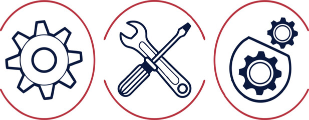 Gear Wrench Screwdriver Icons Set for Repair Maintenance