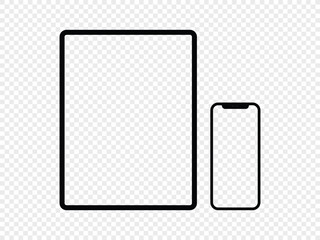 Tablet and mobile phone with blank screen for you design isolated on transparent background