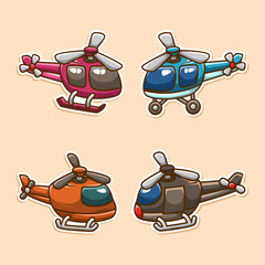 set of helicopter plane. cartoon hand draw style