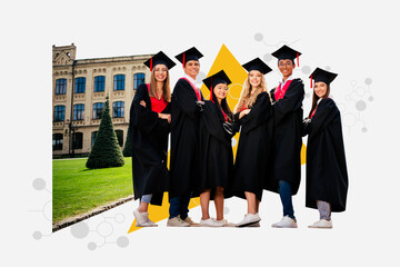 Trend artwork collage of bachelor graduate student university academic building success team...