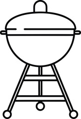 Classic Round Charcoal Grill Line Art Simple Black Outline BBQ Grill Design for Independence Day