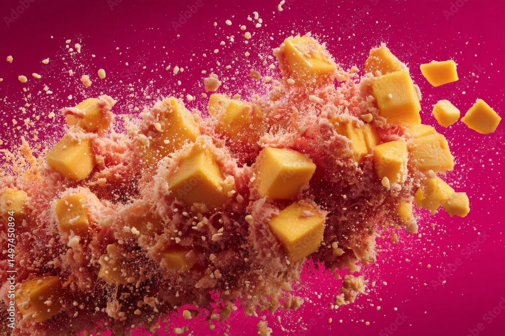 Aufkleber vibrant mango and raspberry chunks create a dynamic splash against a colorful backdrop