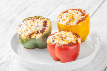 Juicy Baked Bell Peppers Stuffed with Flavorful Bolognese and Topped with Golden Mozzarella