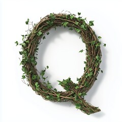 Letter Q made from tree branches alphabet nature character, isolated white