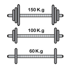 set of barbells weights on white background