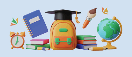 Backpack with Books and Globe Education and Learning Concept