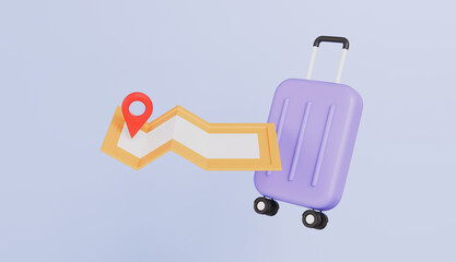 Suitcase and location point marker of map, Travel suitcase and map