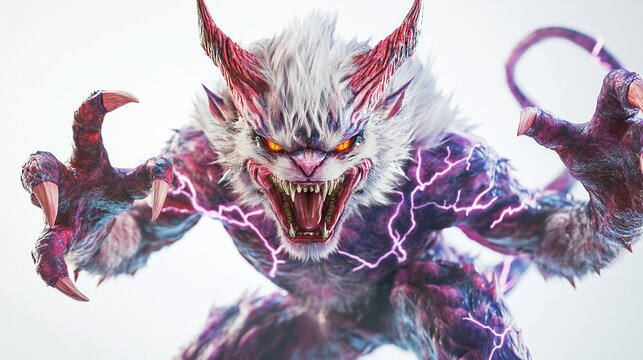 Ferocious, demonic creature with sharp claws and glowing eyes