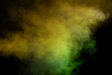 Green and white steam on a black background.