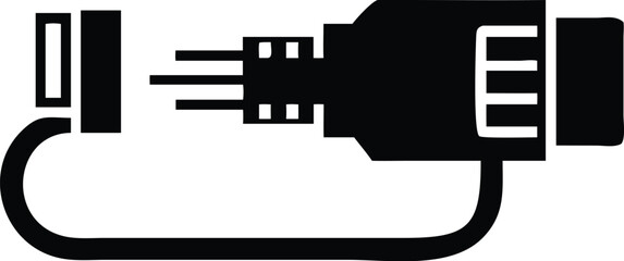 Black diagnostic connector's cap is detached but still attached through a string, it's on transparent background