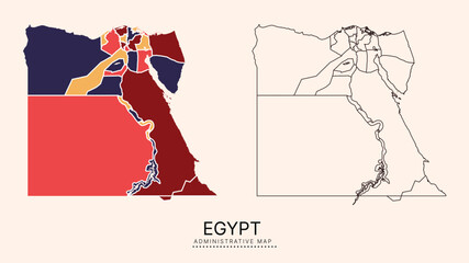 Egypt Map with multicolor separated administrative districts, editable separated layers, zones and borders. Map for presentation. Vector illustration