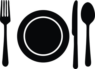 Clean plate icon exhibits fork, knife, and spoon in a black silhouette