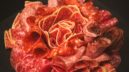 Different kinds of meat cuts on a board.