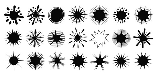Collection of Black Ink Splatter and Starburst Shapes
