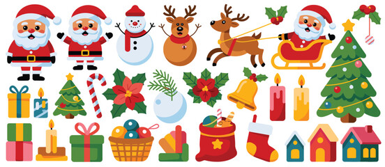 Cute Christmas Cartoon Icons Collection for Holiday Designs